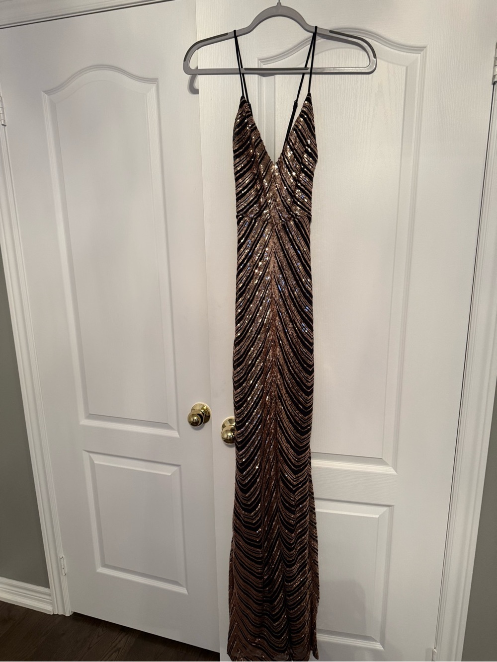 Honey Boutique- Lovely Day Black and Bronze Sequin Evening Dress